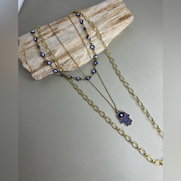 Gold Stylish Evil Eye Necklace Set - Trendy Boho Chic Layered Necklace - Picture 14 of 16
